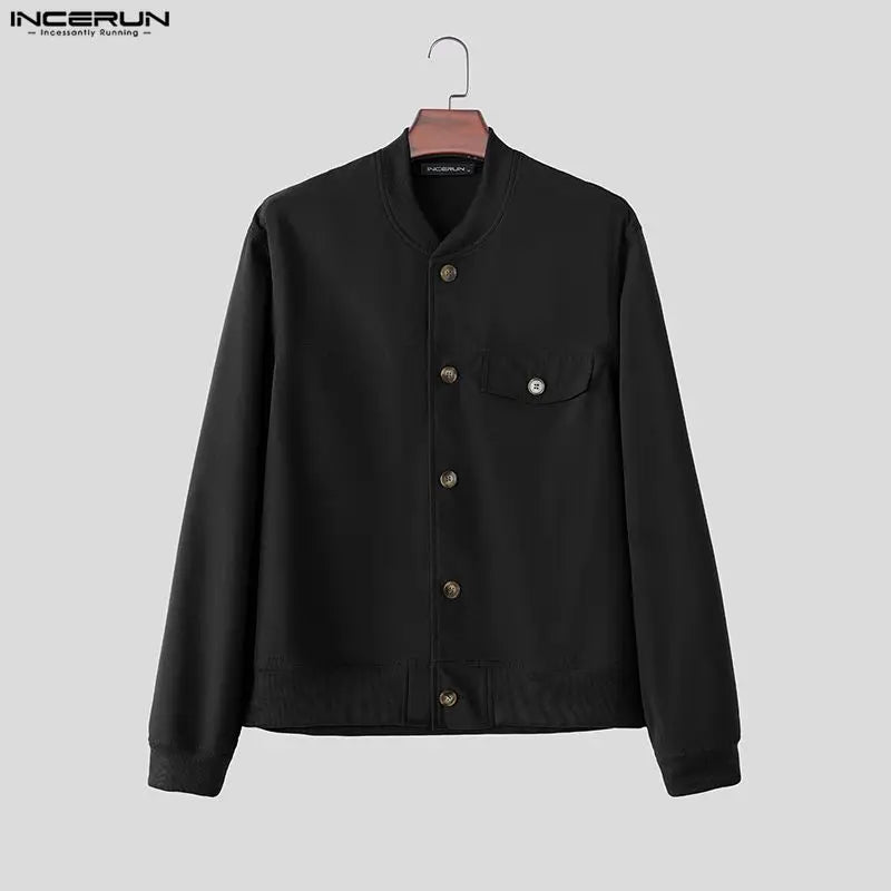 INCERUN Men's Jackets Solid Stand Collar Long Sleeve Casual Coats For Man Streetwear Korean Style Fashion Men Clothes Ourerwear