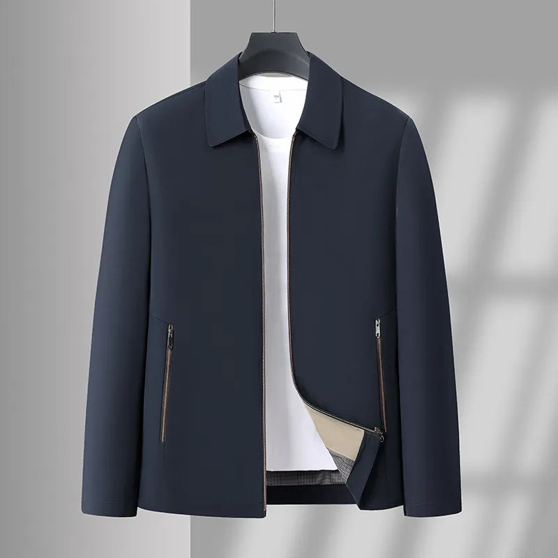 2026 Men's Black Long-sleeve Jacket with A Turn-down Collar, Suitable for Business/casual/executive Wear, Blue and Khaki Coat.