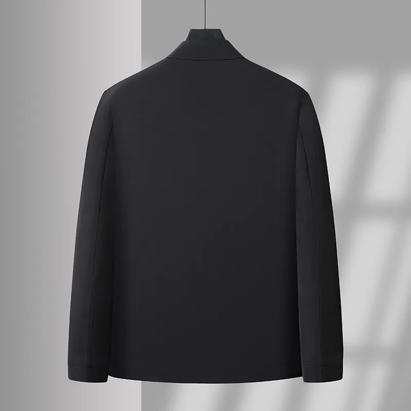 2026 Men's Black Long-sleeve Jacket with A Turn-down Collar, Suitable for Business/casual/executive Wear, Blue and Khaki Coat.