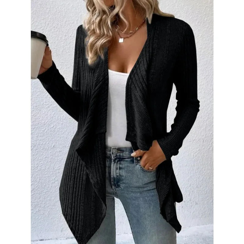 2025 Autumn/Winter New Women's Cardigan Top Solid Color Casual Fashionable Loose Long Sleeve Knitted Sweater Jacket