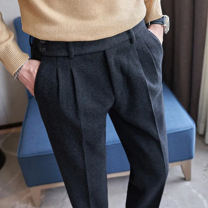 Men's Fall/Winter Wool Fabric Casual Suit Pants, Black, Coffee Available, Size 28-36