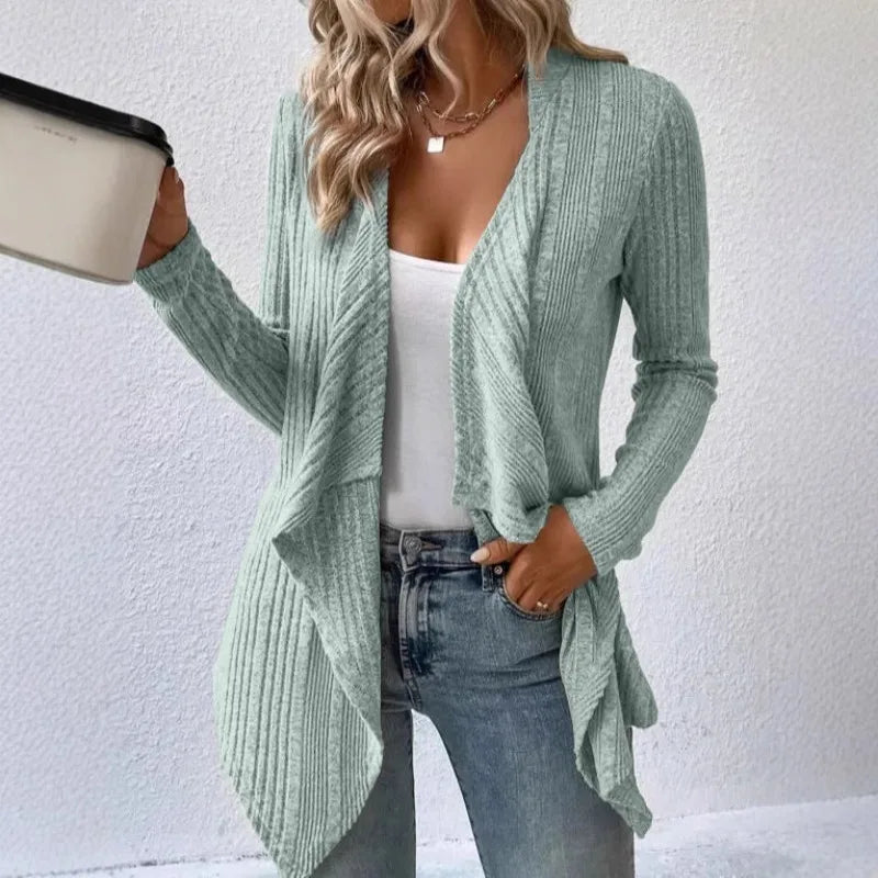 2025 Autumn/Winter New Women's Cardigan Top Solid Color Casual Fashionable Loose Long Sleeve Knitted Sweater Jacket