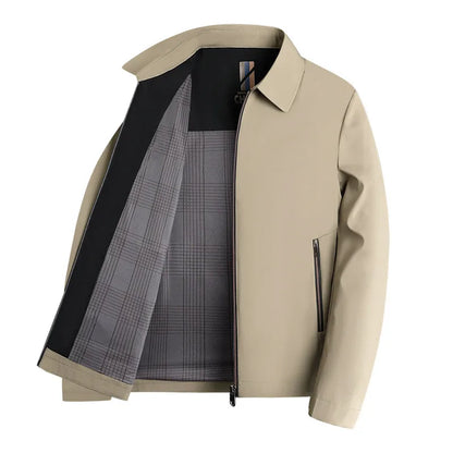 2026 Men's Black Long-sleeve Jacket with A Turn-down Collar, Suitable for Business/casual/executive Wear, Blue and Khaki Coat.