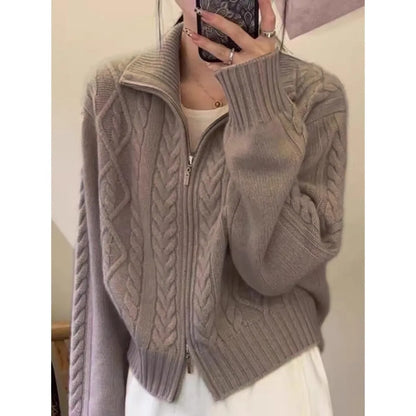100%cashmere cardigan for women high neck loose and soft sweater for autumn and winter wool knitted sweater thickened coat