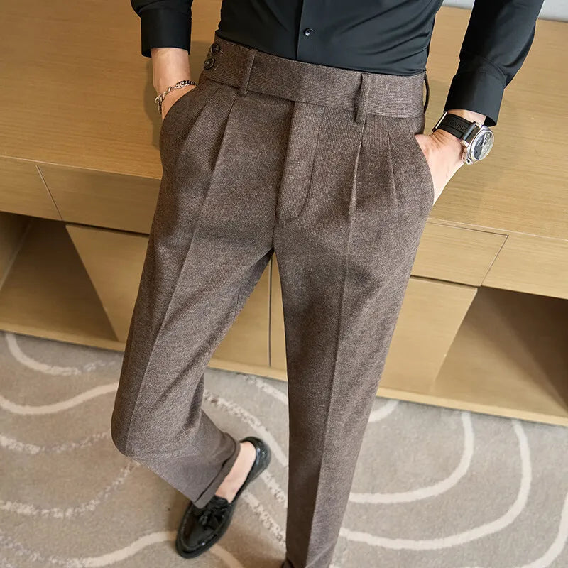 Men's Fall/Winter Wool Fabric Casual Suit Pants, Black, Coffee Available, Size 28-36