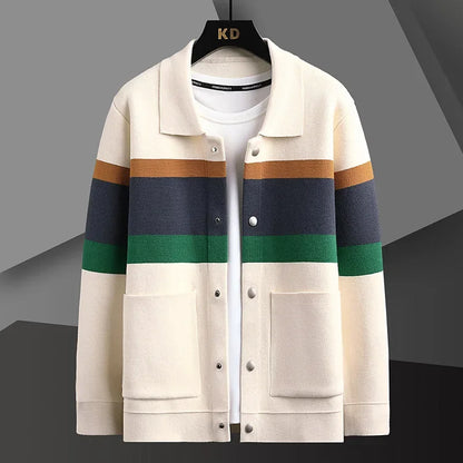 2024 Autumn Winter New Fashion Knitted Cardigan Coat Men's Matching Color Casual Loose Sweater Warm Coats Plus Size  5XL-M