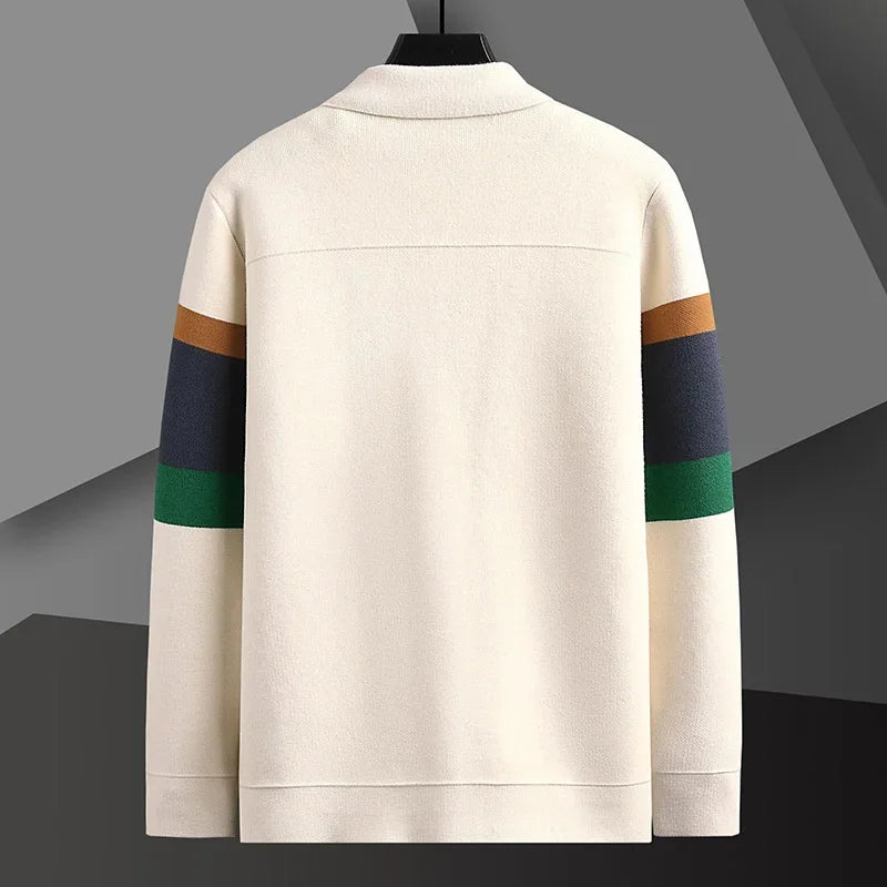 2024 Autumn Winter New Fashion Knitted Cardigan Coat Men's Matching Color Casual Loose Sweater Warm Coats Plus Size  5XL-M