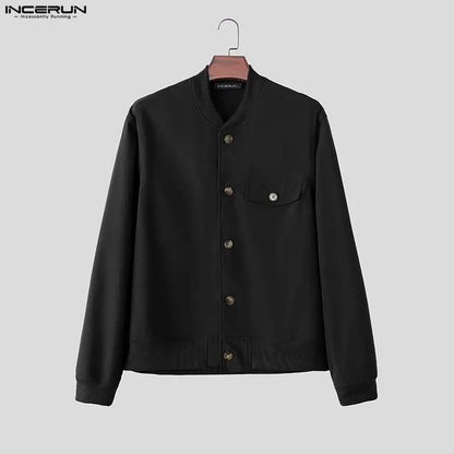INCERUN Men's Jackets Solid Stand Collar Long Sleeve Casual Coats For Man Streetwear Korean Style Fashion Men Clothes Ourerwear