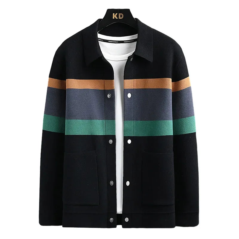 2024 Autumn Winter New Fashion Knitted Cardigan Coat Men's Matching Color Casual Loose Sweater Warm Coats Plus Size  5XL-M