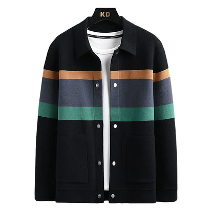 2024 Autumn Winter New Fashion Knitted Cardigan Coat Men's Matching Color Casual Loose Sweater Warm Coats Plus Size  5XL-M