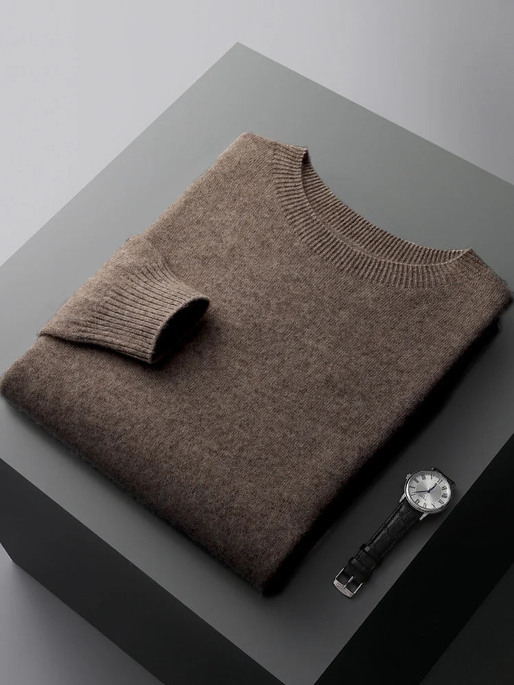 Basic Men's Seamless Wool Pullover Sweater Autumn Winter O-neck Solid 100% Merino Wool Knitwear Casual Simple Man Clothes Tops