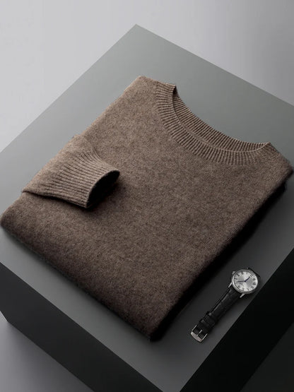 Basic Men's Seamless Wool Pullover Sweater Autumn Winter O-neck Solid 100% Merino Wool Knitwear Casual Simple Man Clothes Tops