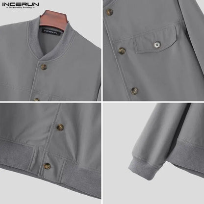 INCERUN Men's Jackets Solid Stand Collar Long Sleeve Casual Coats For Man Streetwear Korean Style Fashion Men Clothes Ourerwear