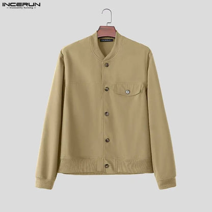 INCERUN Men's Jackets Solid Stand Collar Long Sleeve Casual Coats For Man Streetwear Korean Style Fashion Men Clothes Ourerwear