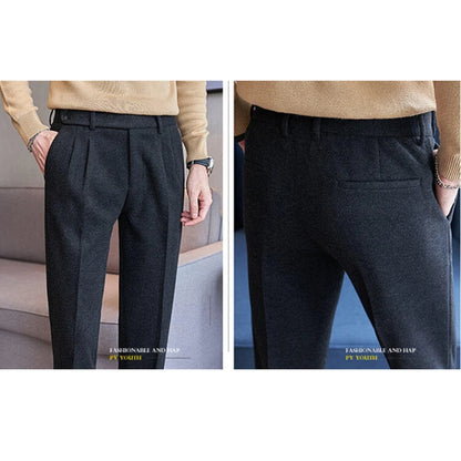 Men's Fall/Winter Wool Fabric Casual Suit Pants, Black, Coffee Available, Size 28-36