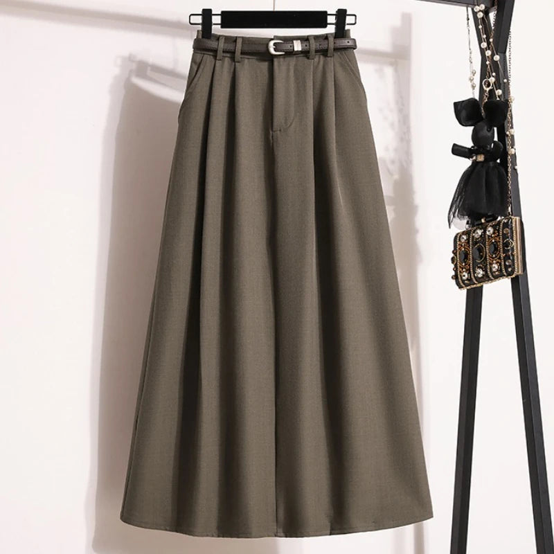 2026 Korean High Waisted Suit Pleated Skirt Plus Size Skirts for Women Spring Elegant Solid Women's Wrap Umbrella Skirts