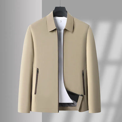 2026 Men's Black Long-sleeve Jacket with A Turn-down Collar, Suitable for Business/casual/executive Wear, Blue and Khaki Coat.