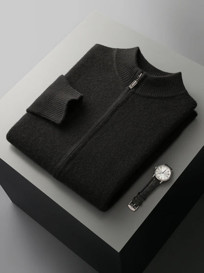 Choice High Quality Men Zipper Wool Cardigan Cashmere Sweater Autumn Winter Thick Smart Casual 100% Merino Wool Knitwear Tops