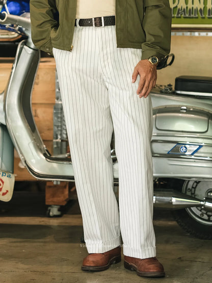 Rugged Bronson Vintage Coke Stripe Delivery Pants Men Herringbone Twill Loose Fit Workwear Trousers High Waist Straight Leg