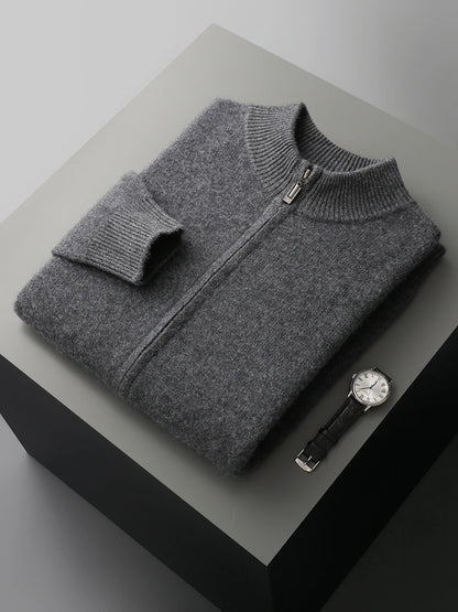 Choice High Quality Men Zipper Wool Cardigan Cashmere Sweater Autumn Winter Thick Smart Casual 100% Merino Wool Knitwear Tops