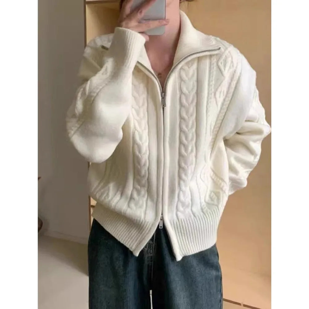 100%cashmere cardigan for women high neck loose and soft sweater for autumn and winter wool knitted sweater thickened coat