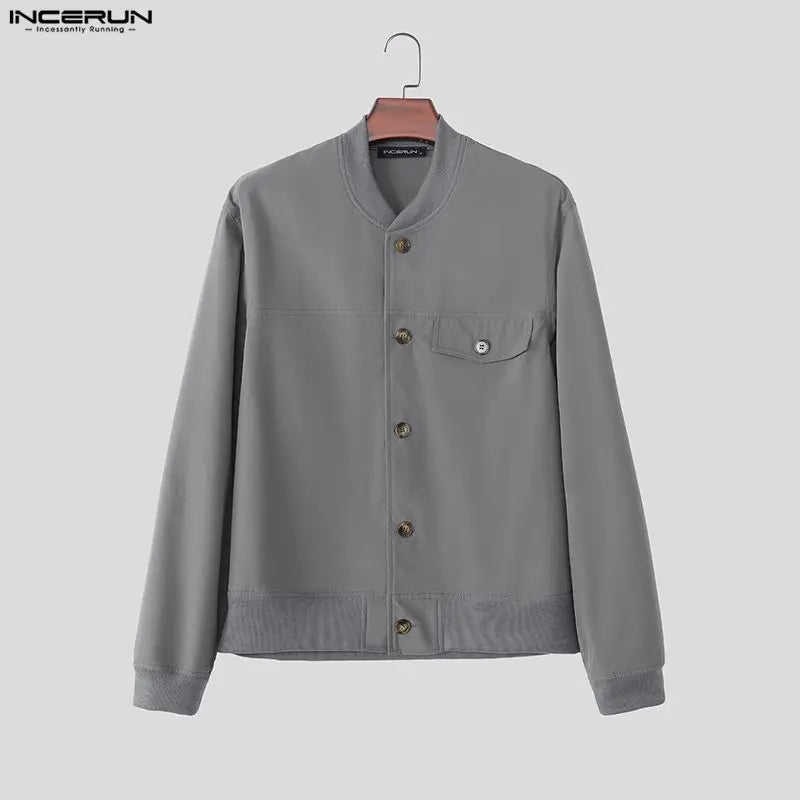 INCERUN Men's Jackets Solid Stand Collar Long Sleeve Casual Coats For Man Streetwear Korean Style Fashion Men Clothes Ourerwear
