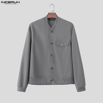 INCERUN Men's Jackets Solid Stand Collar Long Sleeve Casual Coats For Man Streetwear Korean Style Fashion Men Clothes Ourerwear