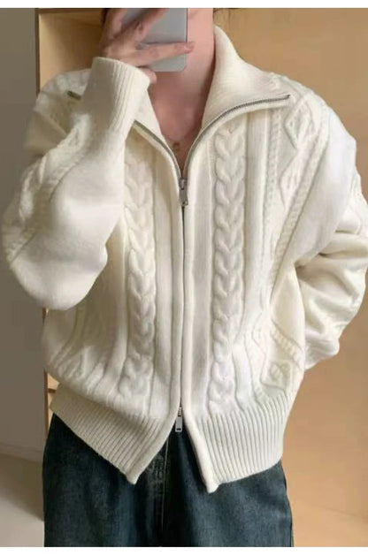 100%cashmere cardigan for women high neck loose and soft sweater for autumn and winter wool knitted sweater thickened coat