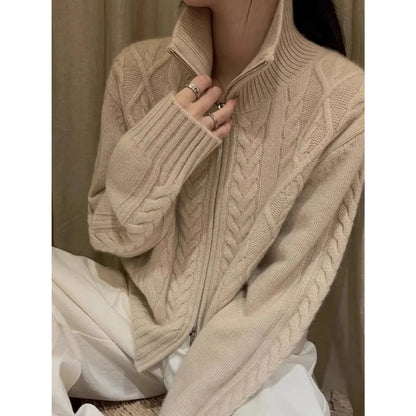 100%cashmere cardigan for women high neck loose and soft sweater for autumn and winter wool knitted sweater thickened coat