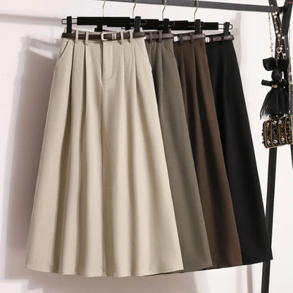 2026 Korean High Waisted Suit Pleated Skirt Plus Size Skirts for Women Spring Elegant Solid Women's Wrap Umbrella Skirts