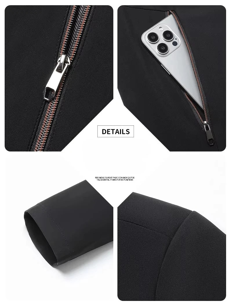 2026 Men's Black Long-sleeve Jacket with A Turn-down Collar, Suitable for Business/casual/executive Wear, Blue and Khaki Coat.