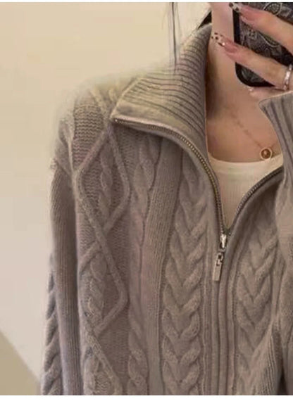 100%cashmere cardigan for women high neck loose and soft sweater for autumn and winter wool knitted sweater thickened coat