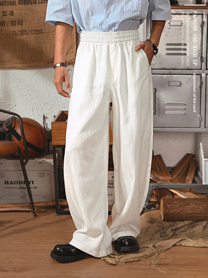 Retro Japanese Straight Leg Casual Pants Men Summer Thin Lenzing Drape Wide Leg Pants Old Money Stripe Long Pants
