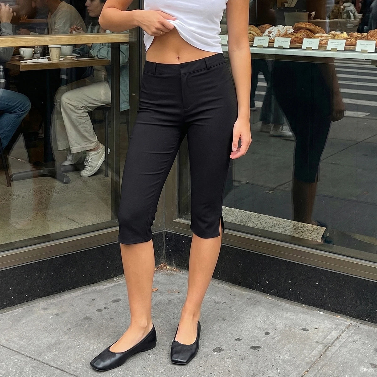 Fashion Women Side Slit Capri Pants Stretchy Slim Fit Capris Yoga Leggings 3/4 Length Trousers Going Out Cropped Pants