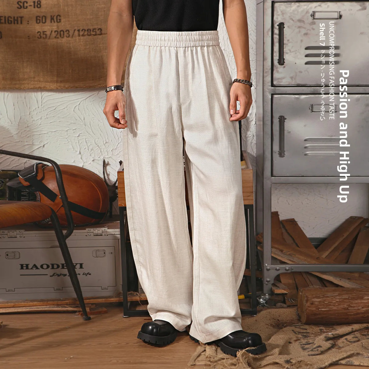 Retro Japanese Straight Leg Casual Pants Men Summer Thin Lenzing Drape Wide Leg Pants Old Money Stripe Long Pants