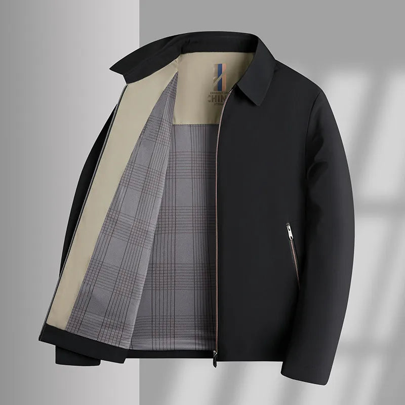 2026 Men's Black Long-sleeve Jacket with A Turn-down Collar, Suitable for Business/casual/executive Wear, Blue and Khaki Coat.