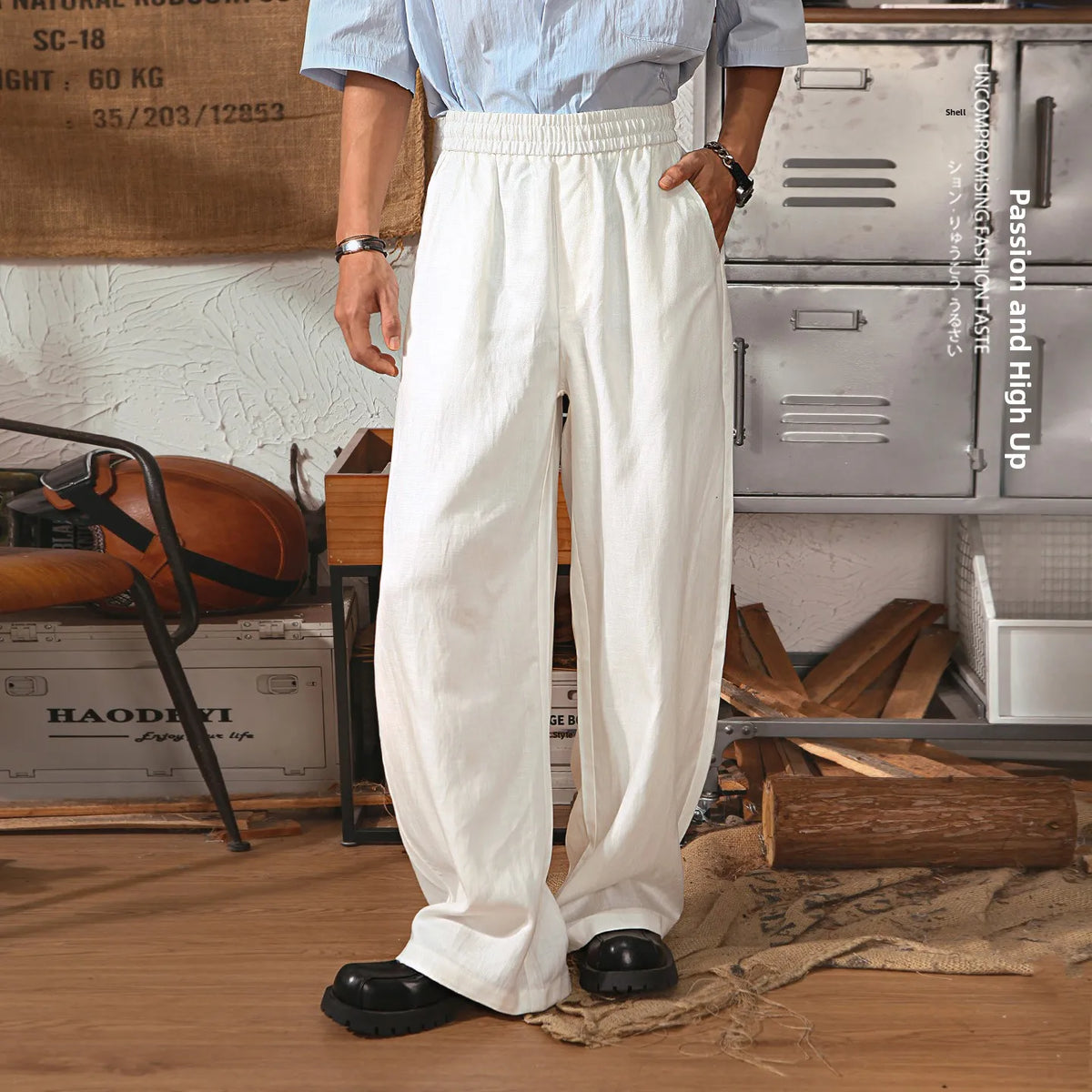 Retro Japanese Straight Leg Casual Pants Men Summer Thin Lenzing Drape Wide Leg Pants Old Money Stripe Long Pants