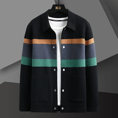 2024 Autumn Winter New Fashion Knitted Cardigan Coat Men's Matching Color Casual Loose Sweater Warm Coats Plus Size  5XL-M
