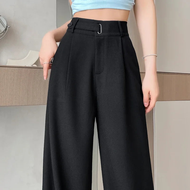 Seoulish Spring Summer Elegant Button Women's Wide Leg Pants 2025 New High Waist Solid Casual Loose Straight Trousers for Womens