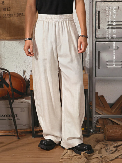 Retro Japanese Straight Leg Casual Pants Men Summer Thin Lenzing Drape Wide Leg Pants Old Money Stripe Long Pants