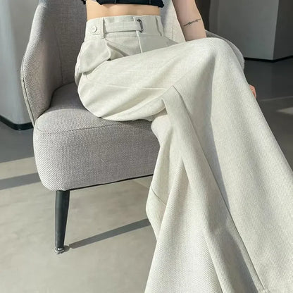Seoulish Spring Summer Elegant Button Women's Wide Leg Pants 2025 New High Waist Solid Casual Loose Straight Trousers for Womens