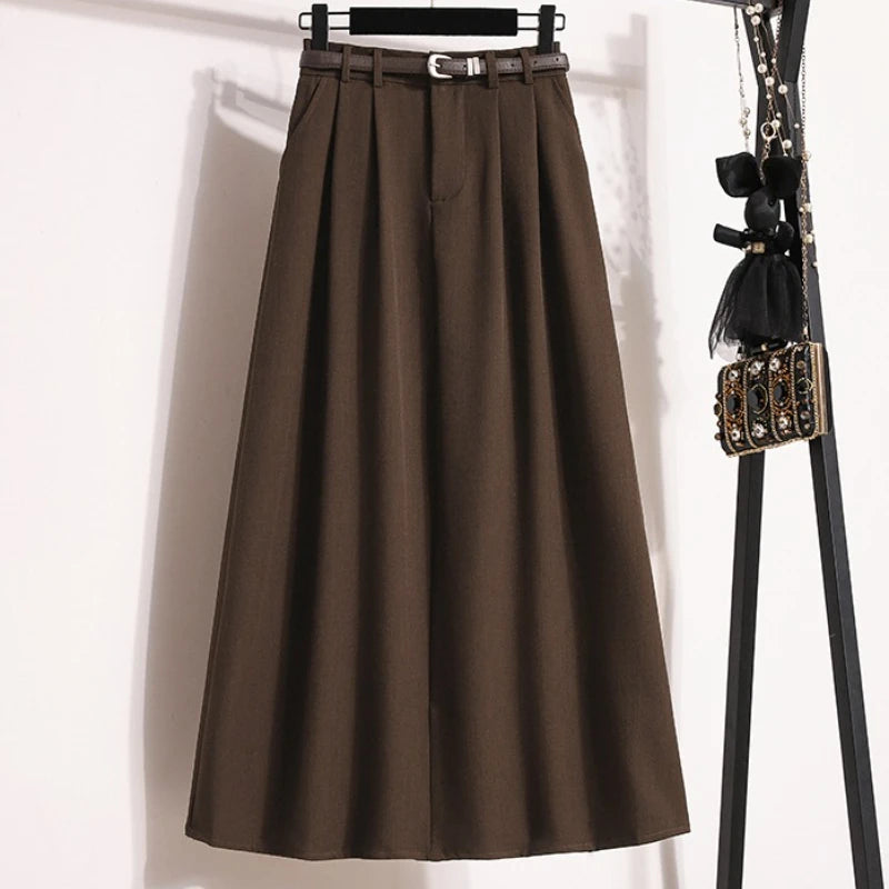 2026 Korean High Waisted Suit Pleated Skirt Plus Size Skirts for Women Spring Elegant Solid Women's Wrap Umbrella Skirts