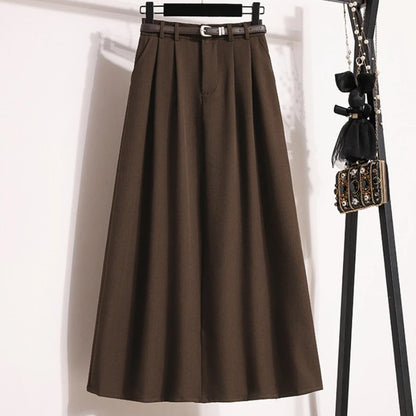 2026 Korean High Waisted Suit Pleated Skirt Plus Size Skirts for Women Spring Elegant Solid Women's Wrap Umbrella Skirts
