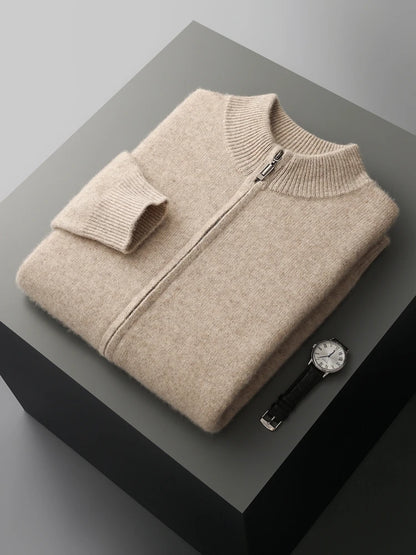 Choice High Quality Men Zipper Wool Cardigan Cashmere Sweater Autumn Winter Thick Smart Casual 100% Merino Wool Knitwear Tops