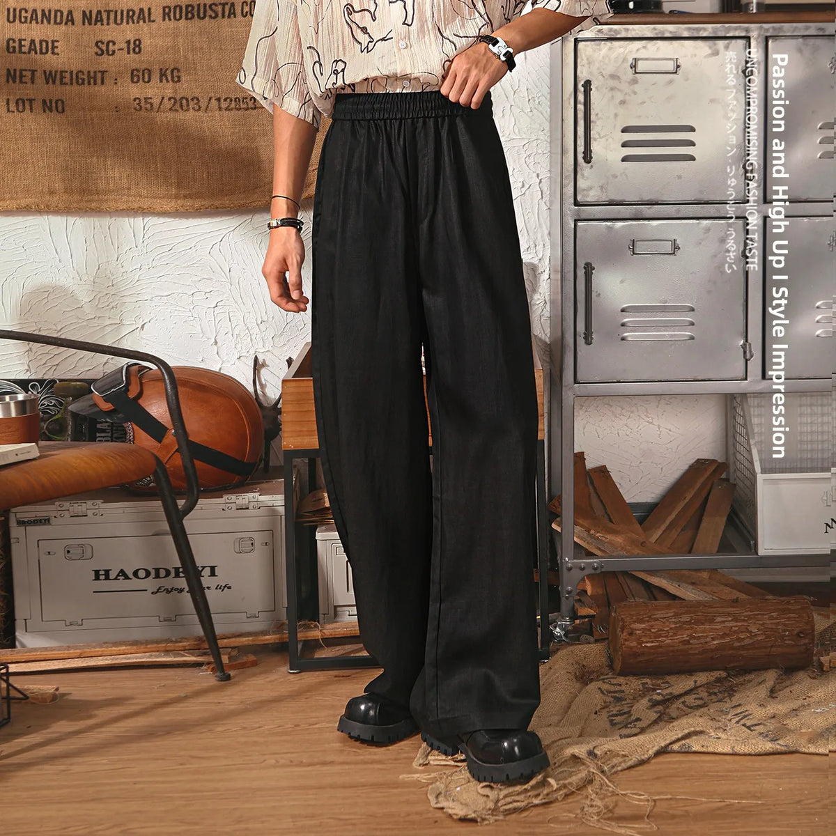 Retro Japanese Straight Leg Casual Pants Men Summer Thin Lenzing Drape Wide Leg Pants Old Money Stripe Long Pants