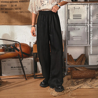 Retro Japanese Straight Leg Casual Pants Men Summer Thin Lenzing Drape Wide Leg Pants Old Money Stripe Long Pants