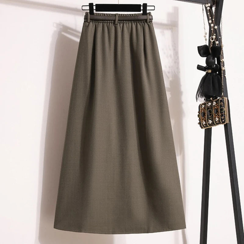 2026 Korean High Waisted Suit Pleated Skirt Plus Size Skirts for Women Spring Elegant Solid Women's Wrap Umbrella Skirts