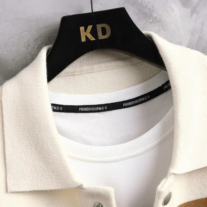 2024 Autumn Winter New Fashion Knitted Cardigan Coat Men's Matching Color Casual Loose Sweater Warm Coats Plus Size  5XL-M