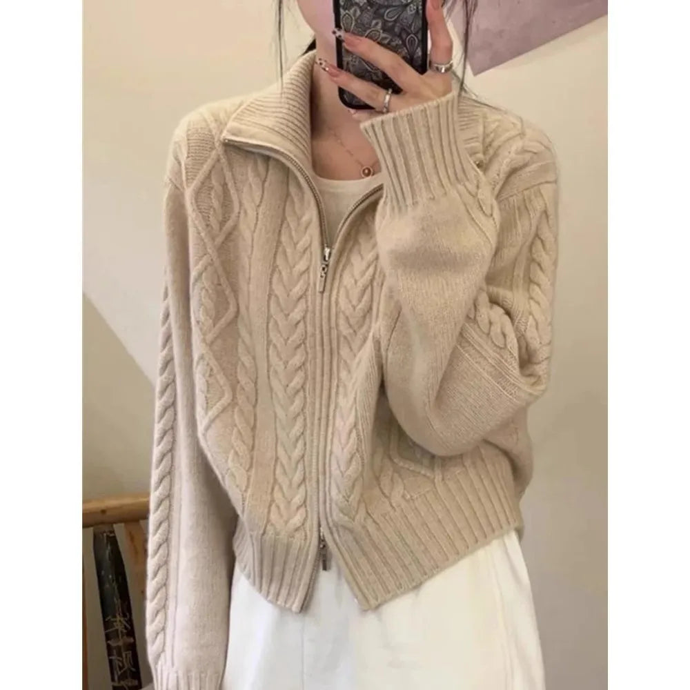 100%cashmere cardigan for women high neck loose and soft sweater for autumn and winter wool knitted sweater thickened coat