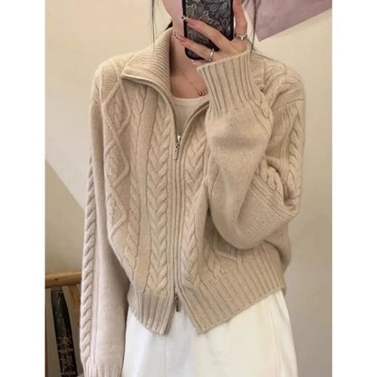 100%cashmere cardigan for women high neck loose and soft sweater for autumn and winter wool knitted sweater thickened coat